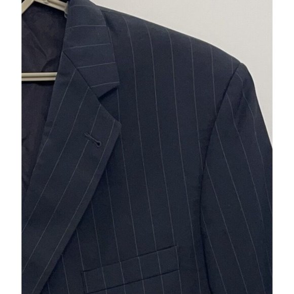 Jos A Bank Blazer Sport Coat Suit Jacket Gordon Wool Striped Black Mens 50L - Picture 1 of 12